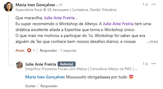 Print original do comentário de Maria Ines Gonçalves sobre workshop anterior